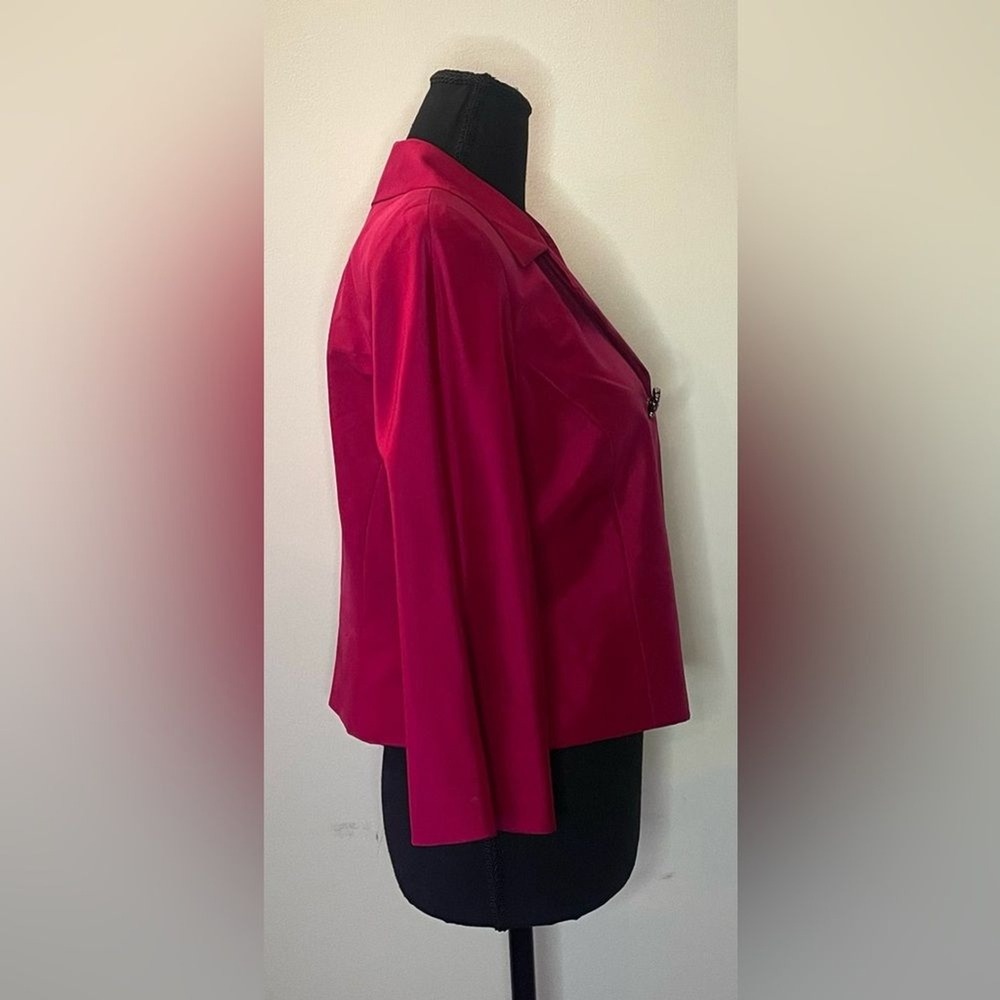 Talbots Petites 100% Silk Berry Pink‎ Cropped Blazer 3/4 Sleeve Beaded Button 8P - Picture 3 of 8